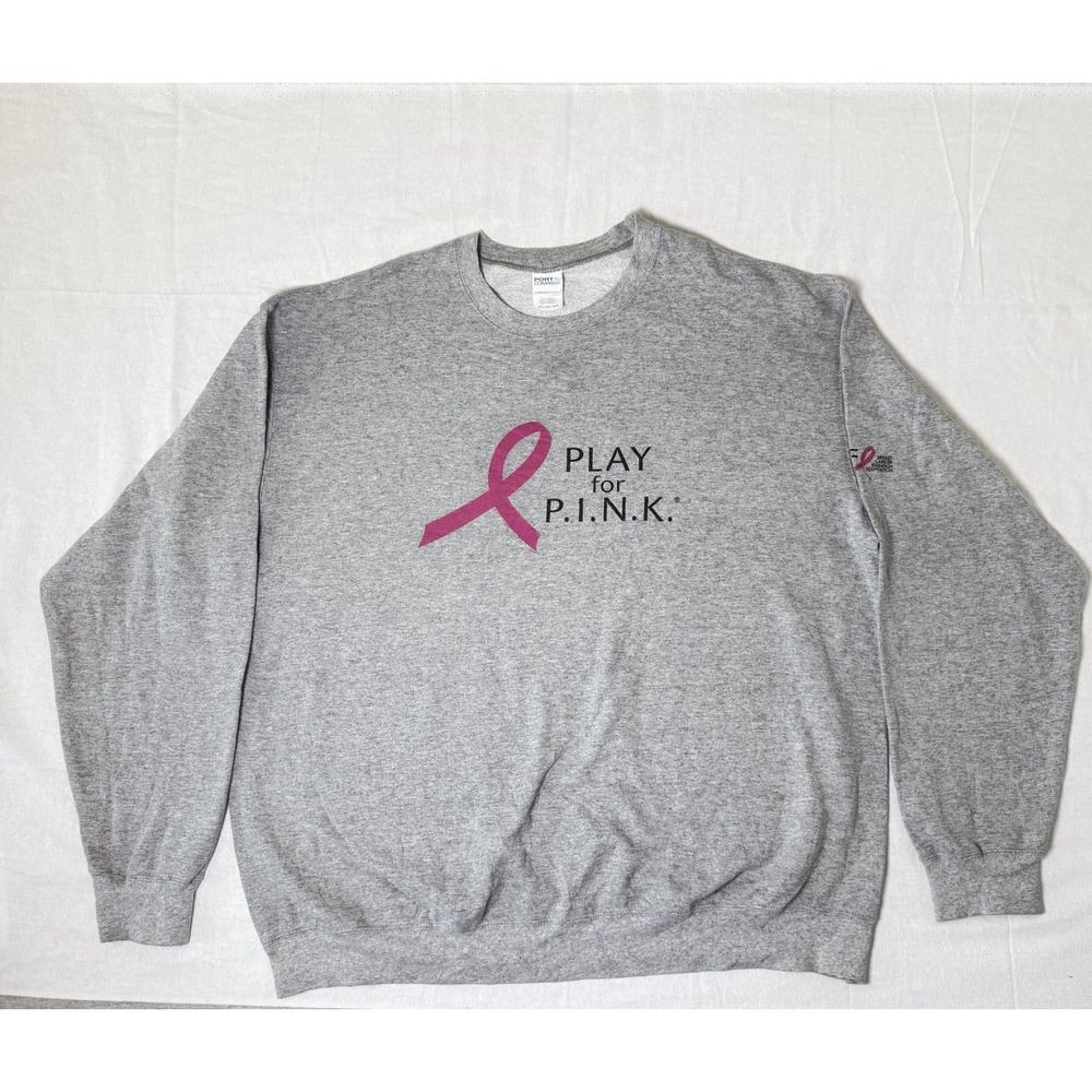 Port & Company  Sweatshirt 2XL Play For Pink Breast Cancer Gray BCRF